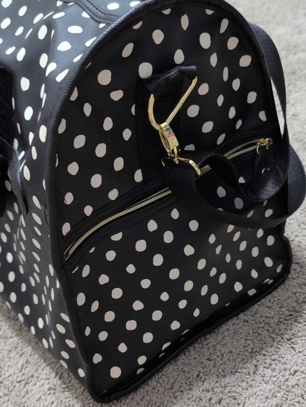 Betsey Johnson Polka Dot Weekender  Duffel Bag Faux Leather Black And White - Picture 2 of 14